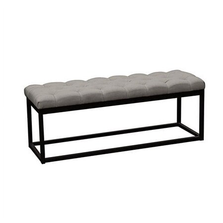 Diamond Sofa Mateo Black Powder Coat Metal Linen Tufted Bench, Grey - Small MATEOBESGR